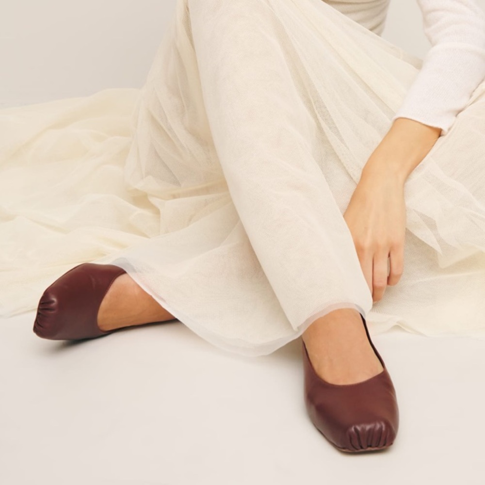 Reformation Mikayla Leather Ballet Flats in Chestnut Brown